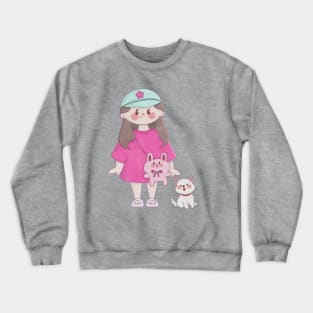 Cute little girl with a dog Crewneck Sweatshirt